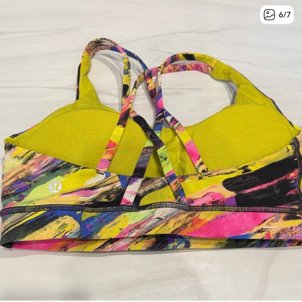 Lululemon Energy Bra Catalyst Multi Size 8 Strappy Back Colorful Neon - Picture 2 of 7